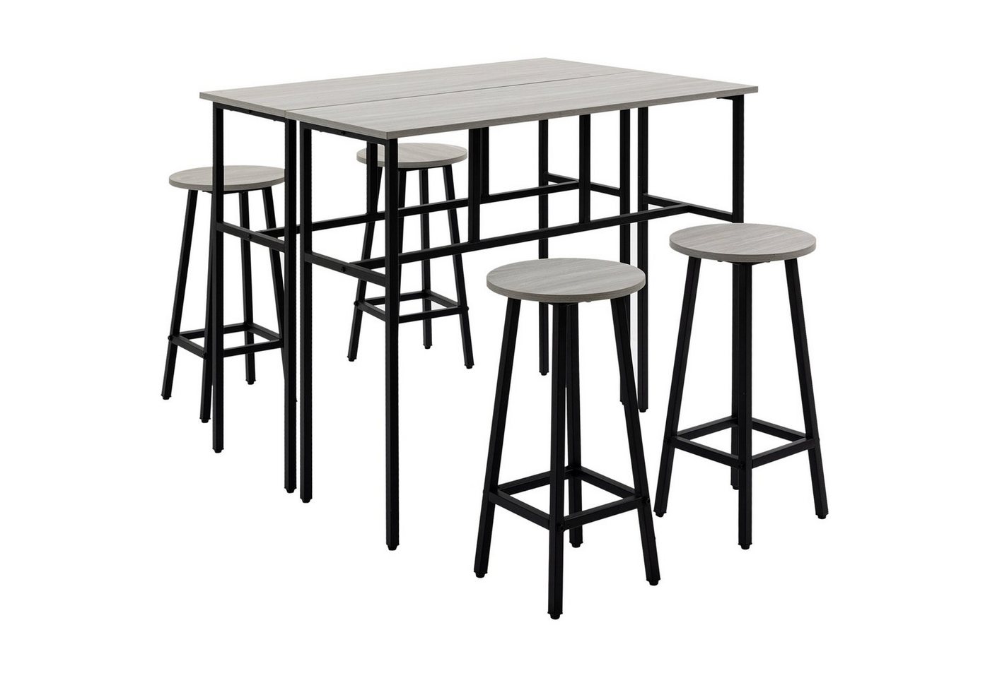 HOMCOM Bargruppe Bartisch-Set im Industriedesign, (Set, 6-tlg), 6-teilig Essgruppe 2 Bartisch mit 4 Stühlen Grau, Schwarz von HOMCOM