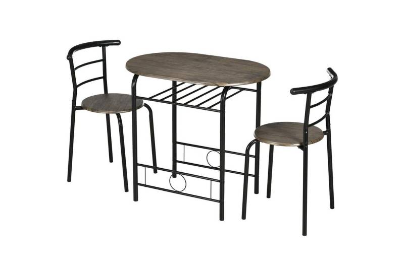 HOMCOM Essgruppe Esstisch mit 2 Stühlen, (Tischgruppe, 3-tlg., Küchentisch-Set), für Küche, Metall, Schwarz von HOMCOM