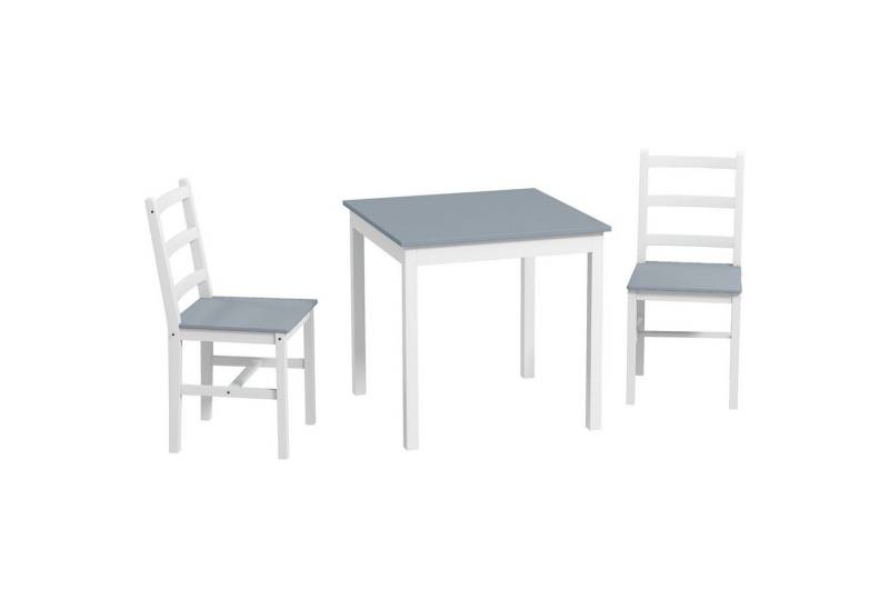 HOMCOM Essgruppe Esstisch mit 2 Stühle, (Tischgruppe, 3-tlg., Esszimmergruppe), für Wohnzimmer, Küche, Grau+Weiß, Kiefernholz von HOMCOM