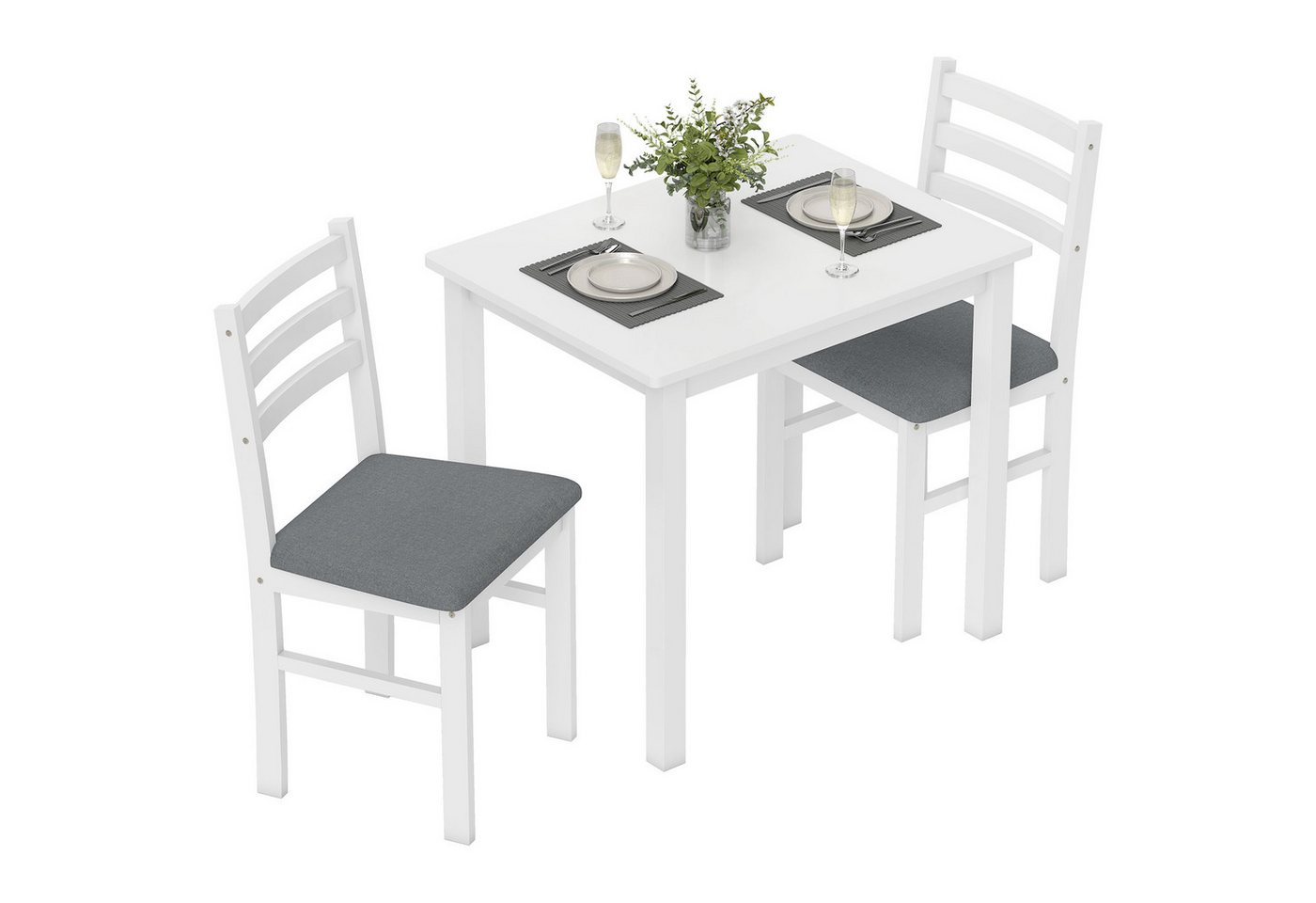 HOMCOM Essgruppe Esstisch mit 2 Stühlen Platzsparend Esszimmergruppe, (Sitzgruppe, 3-tlg., Küchentisch mit gepolsterten Essstühlen), für kleine Raum, Esszimmer, Küche, Weiß von HOMCOM