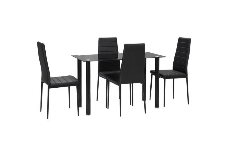 HOMCOM Essgruppe Esstisch mit 4 Stühlen, Küchentisch mit Hartglasplatte, (Esszimmermöbel, 5-tlg., Esstisch Set), für Küche, Esszimmer, Stahl, Schwarz von HOMCOM