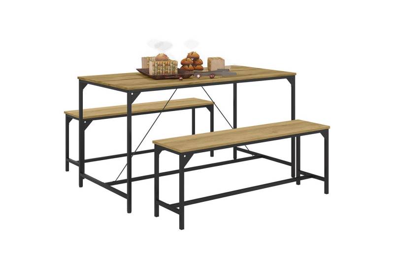 HOMCOM Essgruppe Platzsparender Küchentisch & Bank, (Frühstückstisch mit 2 Bänken, 1-tlg., Esstisch 3er Set), für Esszimmer, Naturholz von HOMCOM