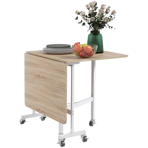 HOMCOM Esstisch, Küchentisch mit Rollen, Klapptisch mit Stahlrahmen, erweiterbarer Esszimmertisch für 4-6 Personen, für Küche, Esszimmer, Eiche, 52,5-120 x 80 x 73 cm von HOMCOM