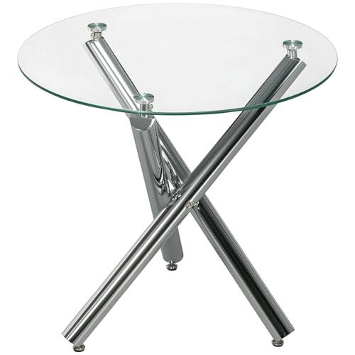 HOMCOM Esstisch, Runder Küchentisch Esszimmertisch für 4 Personen, Beistelltisch, Glastisch, Kaffeetisch, Wohnzimmertisch, Stahl, Transparent, Ø80 x 74 cm von HOMCOM