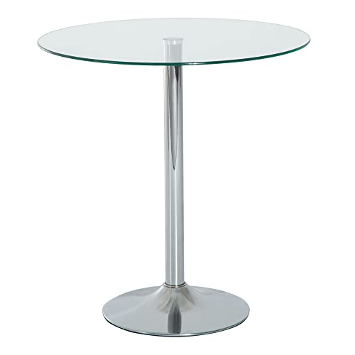 HOMCOM Esstisch, Runder Küchentisch mit Tischplatte aus Glas, Moderner Kaffeetisch Bartisch mit Metallgestell, Esszimmertisch für 2 Personen, Ø70 x 74,5 cm, Transparent von HOMCOM
