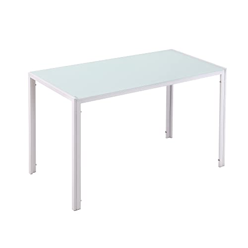 HOMCOM Esstisch 120 x 60 cm Küchentisch für 4 Personen Esszimmertisch mit Tischplatte aus Hartglas moderner Tisch für Küche, Esszimmer Wohnzimmer Weiß von HOMCOM