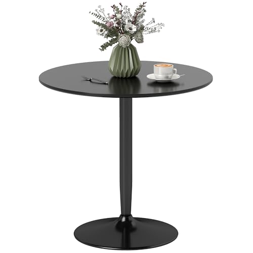 HOMCOM Esstisch 80 x 80 cm rund Küchentisch für 2 Personen Esszimmertisch mit Stahlbein, Rutschfester Fußauflage Säulentisch moderner Kaffeetisch für Küche, Esszimmer und Wohnzimmer Schwarz von HOMCOM
