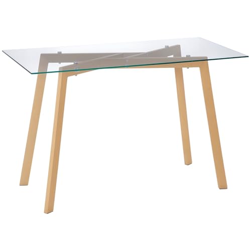 HOMCOM Esstisch Glas Küchentisch 120 x 60 cm Esszimmertisch für 4 Personen Moderner Tisch mit Stahlbeine für Esszimmer, Küche, kleine Räume Transparent von HOMCOM