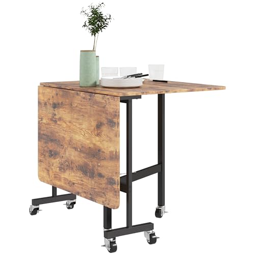 HOMCOM Esstisch Klappbar Küchentisch für 4-6 Personen mit Rollen, Bremsen, Mobiler Klapptisch Esszimmertisch für Kleine Räume, Esszimmer, Küche 120 x 80 x 73 cm, Rustikal-Braun von HOMCOM