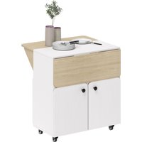 HOMCOM Esstisch Klappbarer Mobiler Küchentisch für 2-4 Personen, Klapptisch mit Rolle, Stauraum, Esszimmertisch für Kleine Räume, Esszimmer 70 x 83 x 75 cm, Weiß+Naturholz   Aosom von HOMCOM