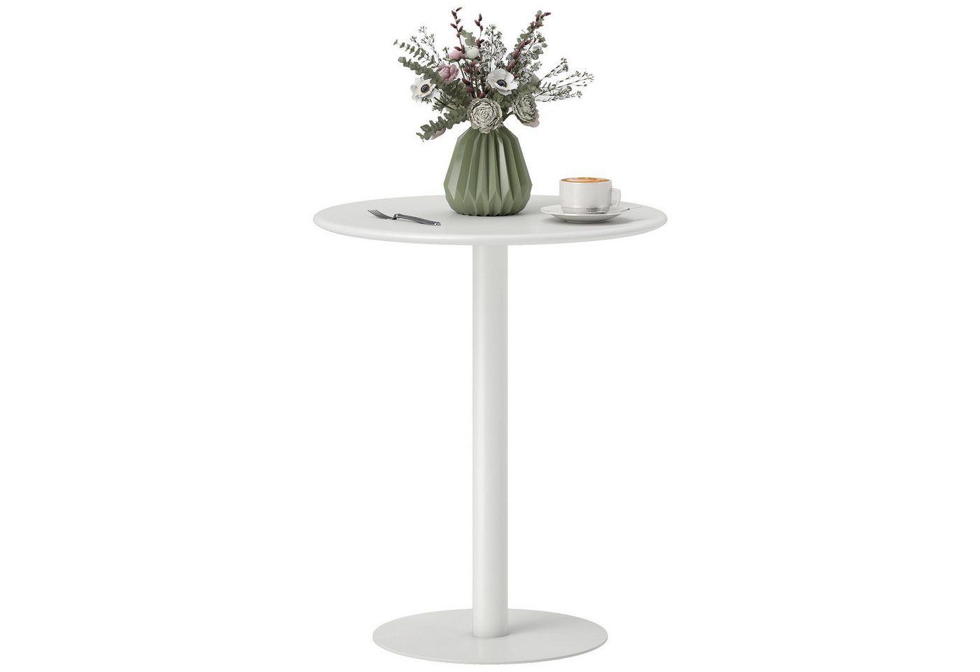 HOMCOM Esstisch Küchentisch für 2 Personen (moderner Esszimmertisch mit runder Tischplatte, 1-St., Kaffeetisch für drinnen und draußen), Stahl, 60 x 60 x 72 cm, Weiß von HOMCOM