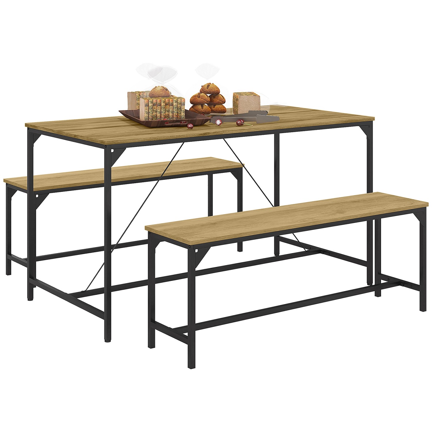 HOMCOM Esstisch Set Spanplatte Stahl 140L x 70B x 76H cm Naturholz HOMCOM Esstisch Set Spanplatte Stahl 140L x 70B x 76H cm Naturholz von HOMCOM