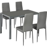 HOMCOM Esstisch-Set mit 4 Stühlen, Küchentisch mit Stühlen aus Kunstleder, rechteckige gehärtete Glasplatte, Stahlbeine, für kleine Räume, Wohnung, Bistro, grau   Aosom HOMCOM Esstisch-Set mit 4 Stühlen, Küchentisch mit Stühlen aus Kunstleder, rechteckige gehärtete Glasplatte, Stahlbeine, für kleine Räume, Wohnung, Bistro, grau   Aosom von HOMCOM