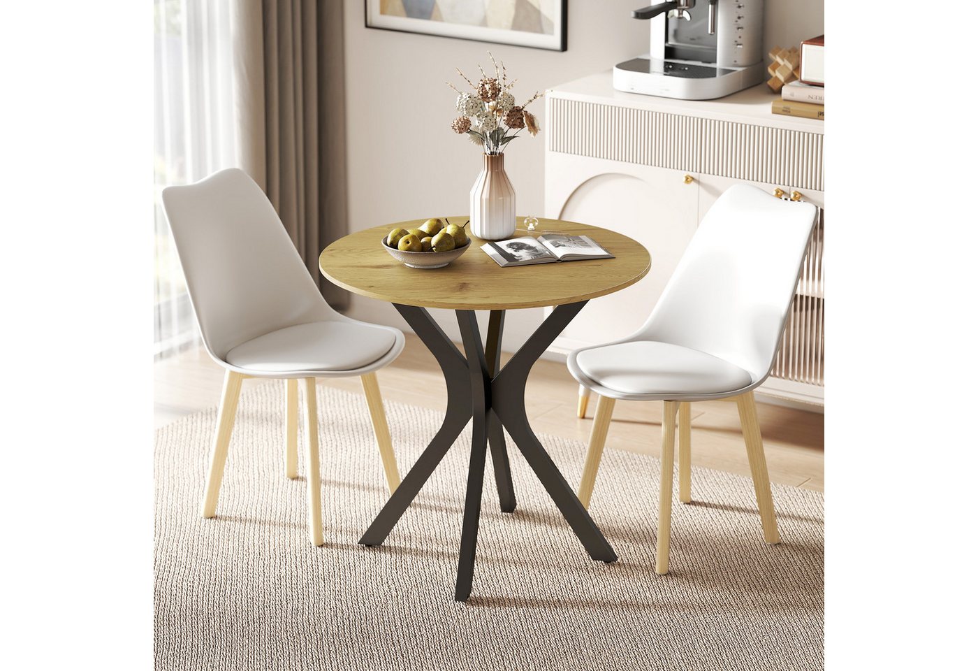 HOMCOM Esstisch für 2 Personen (Runder Tisch, 1-St., Küchentisch), Ø78 x 75H cm, Naturholz von HOMCOM