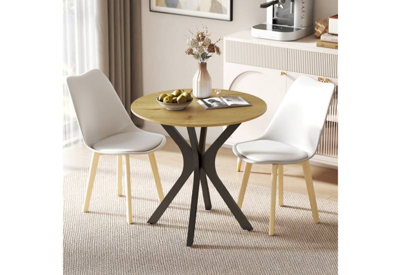 HOMCOM Esstisch für 2 Personen (Runder Tisch, 1-St., Küchentisch), Ø78 x 75H cm, Naturholz von HOMCOM