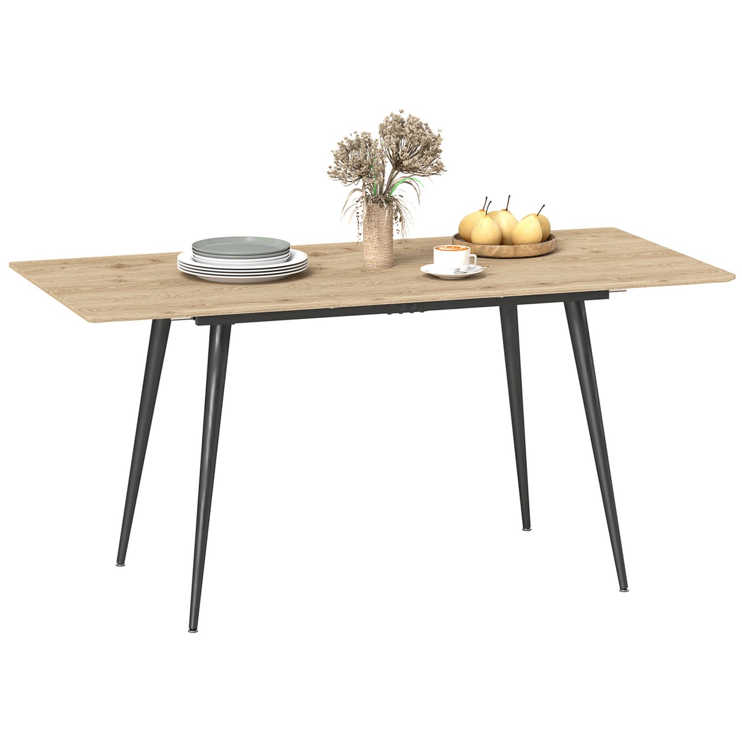 HOMCOM Esstisch für 6-8 Personen MDF Stahl Naturholz 160L x 75B x 77H cm von HOMCOM