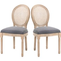 HOMCOM Esszimmersessel 2er Set Rattan Polsterstuhl Leinen-Optik Vintage Retro Wohnzimmerstühle Gummiholz Grau 49x56x96cm   Aosom.de von HOMCOM