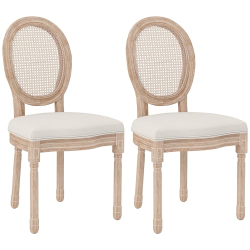 HOMCOM Esszimmerstühle 2er-Set, Küchenstuhl mit Rückenlehne, Polsterstuhl mit Leinenoptik, Rattanoptik, Essstuhl mit Holzbeine für Küche, Wohnzimmer, Cremeweiß HOMCOM Esszimmerstühle 2er-Set, Küchenstuhl mit Rückenlehne, Polsterstuhl mit Leinenoptik, Rattanoptik, Essstuhl mit Holzbeine für Küche, Wohnzimmer, Cremeweiß von HOMCOM