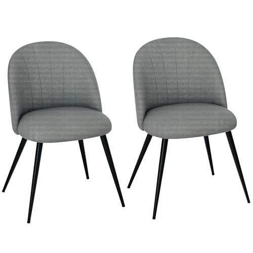 HOMCOM Esszimmerstühle 2er Set, Moderne gepolsterte Küchenstühle mit Metallbeinen, Muschelrückenlehne und gepolstertem Sitz für Esszimmer, Schlafzimmer, Wohnzimmer, Waschtisch, Grau von HOMCOM