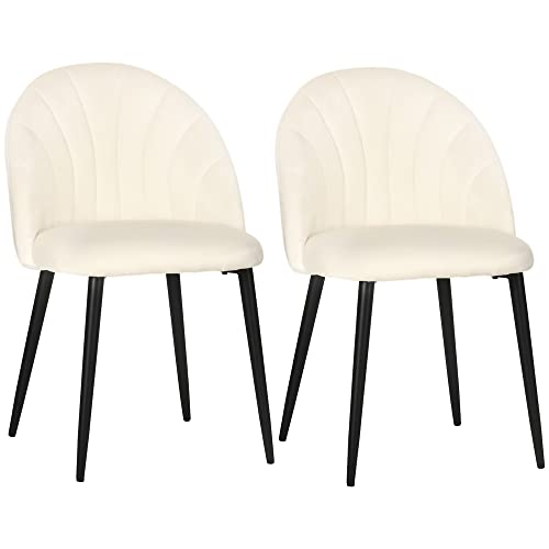 HOMCOM Esszimmerstühle 2er Set Küchenstuhl mit muschelförmiger Rückenlehne, Samtoptik, Sessel Polsterstuhl mit Fußpolster, Stühle, Wohnzimmerstuhl mit Stahlbeine für Esstisch, Cremeweiß HOMCOM Esszimmerstühle 2er Set Küchenstuhl mit muschelförmiger Rückenlehne, Samtoptik, Sessel Polsterstuhl mit Fußpolster, Stühle, Wohnzimmerstuhl mit Stahlbeine für Esstisch, Cremeweiß von HOMCOM