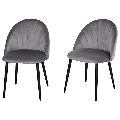 HOMCOM Esszimmerstühle 2er Set Küchenstuhl mit muschelförmiger Rückenlehne, Samtoptik, Sessel Polsterstuhl mit Fußpolster, Stühle, Wohnzimmerstuhl mit Stahlbeine für Esstisch, Grau HOMCOM Esszimmerstühle 2er Set Küchenstuhl mit muschelförmiger Rückenlehne, Samtoptik, Sessel Polsterstuhl mit Fußpolster, Stühle, Wohnzimmerstuhl mit Stahlbeine für Esstisch, Grau von HOMCOM