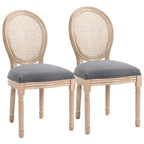 HOMCOM Esszimmerstühle 2er Set Küchenstuhl mit Rattan-Rückenlehne, Leinenoptik, Gepolsterter Polsterstuhl im Französischen Stil, für Wohnzimmer, Esszimmer, Grau HOMCOM Esszimmerstühle 2er Set Küchenstuhl mit Rattan-Rückenlehne, Leinenoptik, Gepolsterter Polsterstuhl im Französischen Stil, für Wohnzimmer, Esszimmer, Grau von HOMCOM