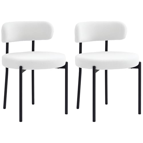 HOMCOM Esszimmerstühle 2er Set Küchenstuhl mit Fleeceoptik, geschwungene Rückenlehne, Runde Boucle Stühle mit Stahlbeine, modern Polsterstuhl für Esszimmer, Esstisch, Cremeweiß HOMCOM Esszimmerstühle 2er Set Küchenstuhl mit Fleeceoptik, geschwungene Rückenlehne, Runde Boucle Stühle mit Stahlbeine, modern Polsterstuhl für Esszimmer, Esstisch, Cremeweiß von HOMCOM