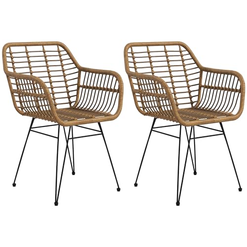 HOMCOM Esszimmerstühle 2er Set Küchenstuhl mit Rückenlehne, Kunstrattan-Optik, Sessel mit Fußpolster, Wohnzimmerstuhl, Stühle mit Stahlbeine für Esstisch, Hellbraun+Schwarz HOMCOM Esszimmerstühle 2er Set Küchenstuhl mit Rückenlehne, Kunstrattan-Optik, Sessel mit Fußpolster, Wohnzimmerstuhl, Stühle mit Stahlbeine für Esstisch, Hellbraun+Schwarz von HOMCOM