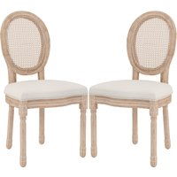 HOMCOM Esszimmerstühle  2er-Set Küchenstuhl mit Rückenlehne, Leinen- & Rattanoptik, Holzbeine, Cremeweiß  Aosom von HOMCOM