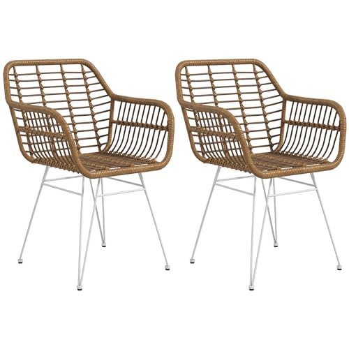 HOMCOM Esszimmerstühle 2er Set Küchenstuhl mit Rückenlehne, Kunstrattan-Optik, Sessel mit Fußpolster, Wohnzimmerstuhl, Stühle mit Stahlbeine für Esstisch, Hellbraun+Weiß HOMCOM Esszimmerstühle 2er Set Küchenstuhl mit Rückenlehne, Kunstrattan-Optik, Sessel mit Fußpolster, Wohnzimmerstuhl, Stühle mit Stahlbeine für Esstisch, Hellbraun+Weiß von HOMCOM