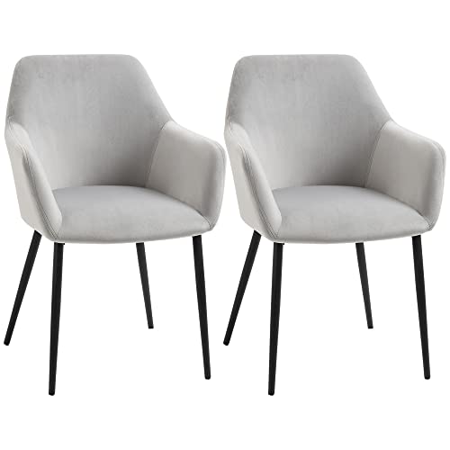 HOMCOM Esszimmerstühle 2er Set Küchenstuhl mit Rückenlehne, Samtoptik, Polsterstuhl mit Stahlbeine für Wohnzimmer, Hellgrau 54 x 57 x 80 cm HOMCOM Esszimmerstühle 2er Set Küchenstuhl mit Rückenlehne, Samtoptik, Polsterstuhl mit Stahlbeine für Wohnzimmer, Hellgrau 54 x 57 x 80 cm von HOMCOM