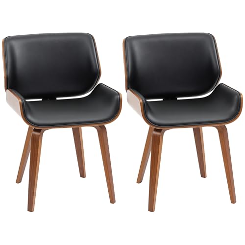 HOMCOM Esszimmerstühle 2er Set Küchenstuhl mit Rückenlehne, Stühle mit Holzbeine, Vintage Polsterstuhl für Esszimmer, Esstisch, Kunstleder, Schwarz HOMCOM Esszimmerstühle 2er Set Küchenstuhl mit Rückenlehne, Stühle mit Holzbeine, Vintage Polsterstuhl für Esszimmer, Esstisch, Kunstleder, Schwarz von HOMCOM