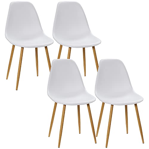 HOMCOM Esszimmerstühle 4er-Set Küchenstuhl mit Rückenlehne, Esszimmerstuhl mit Metallbeine, für Esszimmer, Wohnzimmer, 45 x 52 x 85,5 cm, Weiß+Natur von HOMCOM
