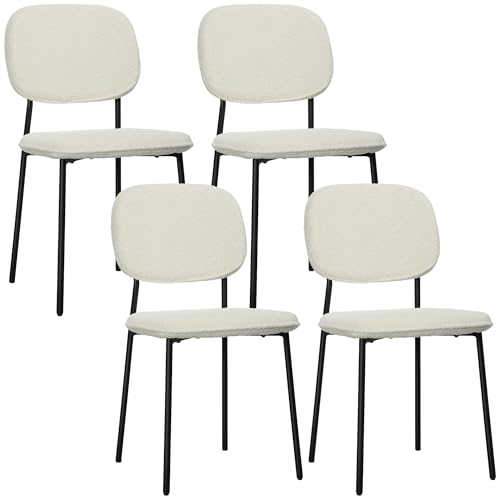 HOMCOM Esszimmerstühle 4er Set, Küchenstuhl mit Rückenlehne, Polsterstuhl mit Samtoptik und Stahlbeine, Moderner Wohnzimmerstuhl für Esszimmer, Küche, Wohnzimmer, Weiß von HOMCOM