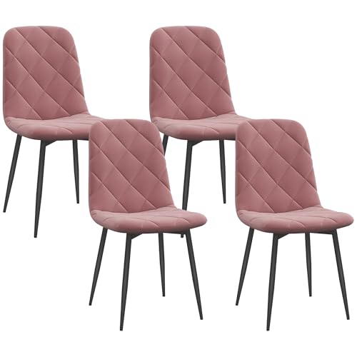 HOMCOM Esszimmerstühle 4er Set Küchenstuhl mit Rückenlehne, Samtoptik, Modern Sessel Polsterstuhl Stühle mit Stahlbeine für Esszimmer, Esstisch, Rosa von HOMCOM