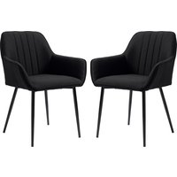 HOMCOM Esszimmerstühle Besucherstühle Design skandinavisch - Set mit 2 Stühlen - Schwarze filigrane Metallbeine - Ergonomische Sitzfläche Rückenlehne Armlehnen - Schwarzes Leinen   Aosom von HOMCOM
