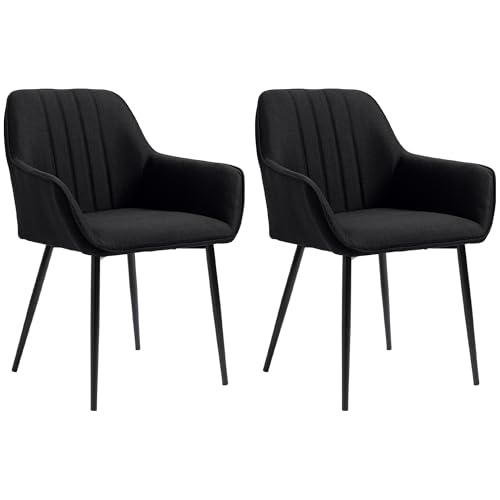 HOMCOM Esszimmerstühle Besucherstuhl Skandinavisches Design - 2er-Set - Verjüngte Metallbeine Schwarz - Sitzfläche Rückenlehne Ergonomische Armlehnen Leinen Schwarz HOMCOM Esszimmerstühle Besucherstuhl Skandinavisches Design - 2er-Set - Verjüngte Metallbeine Schwarz - Sitzfläche Rückenlehne Ergonomische Armlehnen Leinen Schwarz von HOMCOM