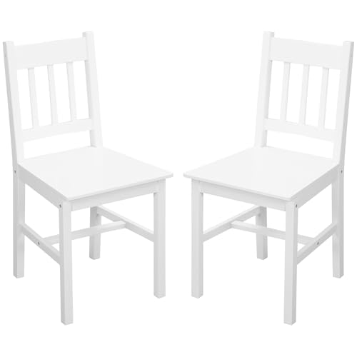 HOMCOM Esszimmerstuhl, 2er Set Küchenstühle, Küchenstuhl, Wohnzimmerstuhl mit Rückenlehne, Essstuhl für Küche, Esszimmer, Kiefernholz, 41 x 46,5 x 85,5 cm, Weiß HOMCOM Esszimmerstuhl, 2er Set Küchenstühle, Küchenstuhl, Wohnzimmerstuhl mit Rückenlehne, Essstuhl für Küche, Esszimmer, Kiefernholz, 41 x 46,5 x 85,5 cm, Weiß von HOMCOM