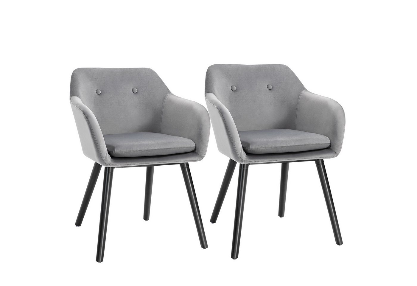 HOMCOM Esszimmerstuhl 2er-Set, mit Rückenlehne, Samtoptik, Buchenholzbeine (Küchenstuhl, 2 St), für Wohnzimmer, Grau, 54 x 56 x 74 cm von HOMCOM