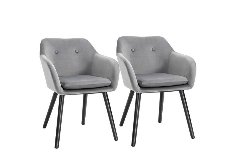 HOMCOM Esszimmerstuhl 2er-Set, mit Rückenlehne, Samtoptik, Buchenholzbeine (Küchenstuhl, 2 St), für Wohnzimmer, Grau, 54 x 56 x 74 cm von HOMCOM
