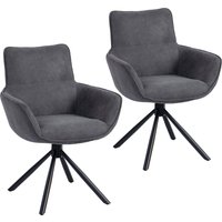 HOMCOM Esszimmerstuhl 2er Set Drehbar Küchenstuhl mit Samtoptik, Sessel mit Armlehne, Metallbeine, Loungesessel, Polsterstuhl für Esszimmer Wohnzimmer, Dunkelgrau   Aosom von HOMCOM