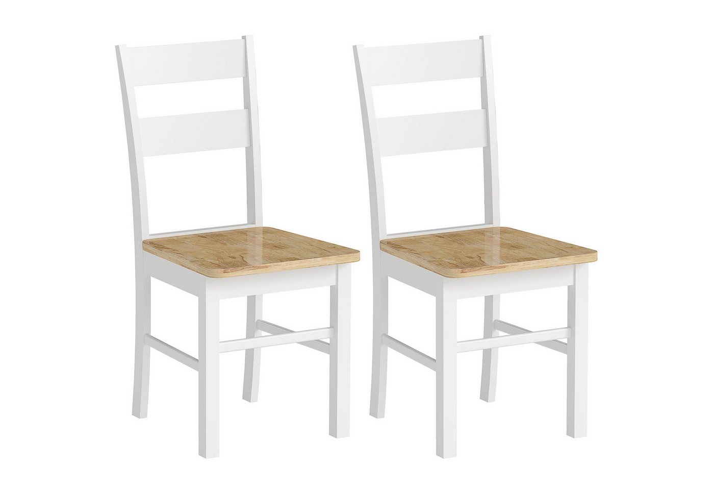HOMCOM Esszimmerstuhl 2er Set Küchenstuhl mit Rückenlehne (Armlose Stühle, 2 St), aus Holz für Esstisch, Eiche von HOMCOM
