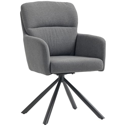 HOMCOM Esszimmerstuhl 360° Drehbar Küchenstuhl mit Leinenbezug, Ergonomisch Drehstuhl mit Armlehne, Rückenlehne, Metallbeine, Polsterstuhl, Armlehnenstuhl für Esszimmer Wohnzimmer, Grau HOMCOM Esszimmerstuhl 360° Drehbar Küchenstuhl mit Leinenbezug, Ergonomisch Drehstuhl mit Armlehne, Rückenlehne, Metallbeine, Polsterstuhl, Armlehnenstuhl für Esszimmer Wohnzimmer, Grau von HOMCOM