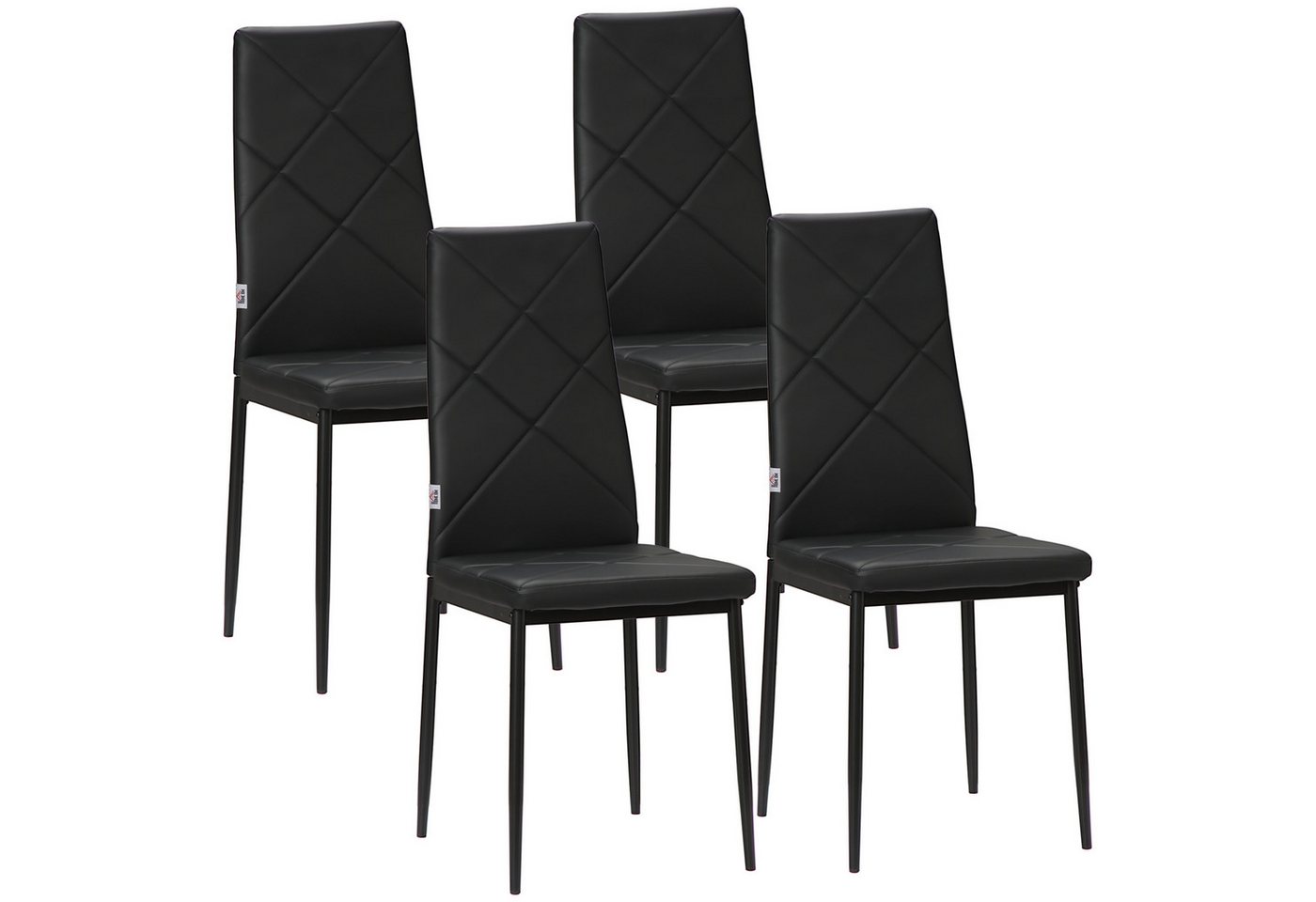HOMCOM Esszimmerstuhl 4er-Set Stühle, Essstuhl, Polsterstuhl mit Stahlbeine (Küchenstühle, 4 St), für Esszimmer, Küche, Schwarz von HOMCOM