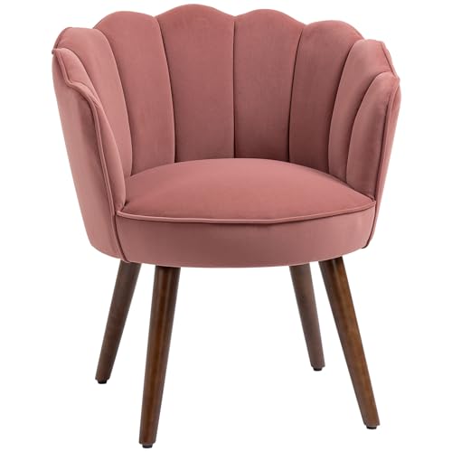 HOMCOM Esszimmerstuhl Küchenstuhl Sessel mit Rückenlehne Wohnzimmerstuhl Polyester Gummiholz Rosa 66 x 66 x 78,5 cm von HOMCOM
