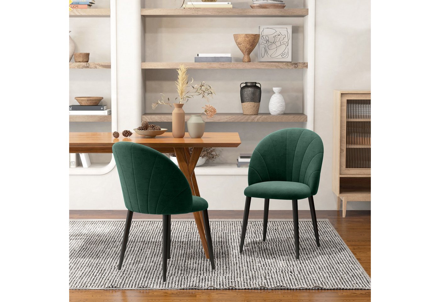 HOMCOM Esszimmerstuhl Küchenstuhl Wohnzimmerstuhl (Polsterstuhl, 2 St), Skandi-Design Samt Metall Grün 52 x 54 x 79 cm von HOMCOM