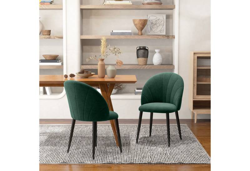 HOMCOM Esszimmerstuhl Küchenstuhl Wohnzimmerstuhl (Polsterstuhl, 2 St), Skandi-Design Samt Metall Grün 52 x 54 x 79 cm von HOMCOM