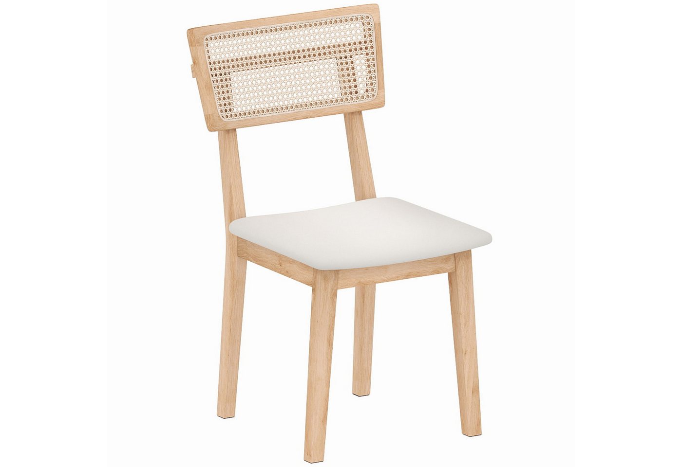 HOMCOM Esszimmerstuhl Küchenstuhl mit Rattan-Rückenlehne, Polsterstuhl mit Kissen, Holzbeine (Stuhl, 1 St), für Esstisch, Kunstleder, Natur von HOMCOM