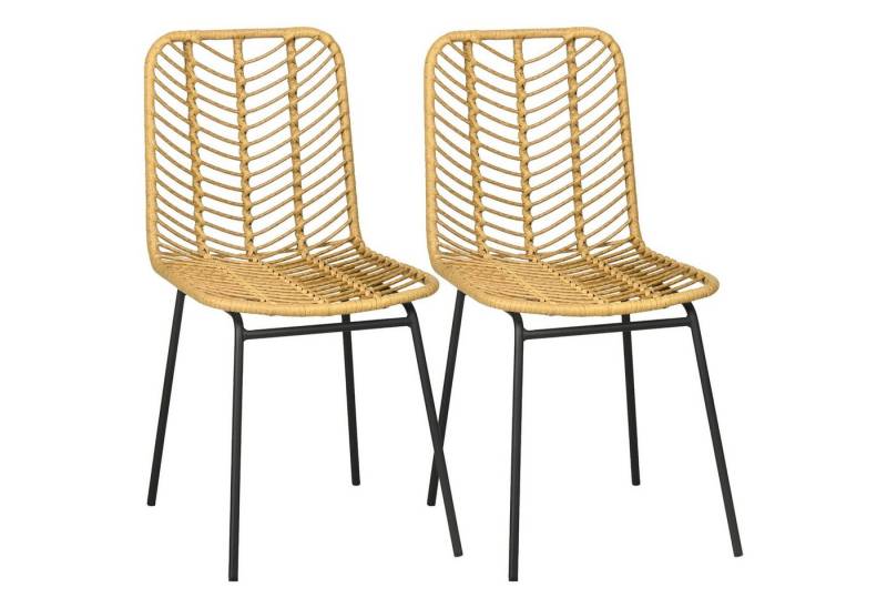 HOMCOM Esszimmerstuhl Küchenstuhl mit Rattenoptik für Esszimmer (Wohnzimmerstuhl mit Rückenlehne, 2 St), Gelb 44 x 58 x 85 cm von HOMCOM