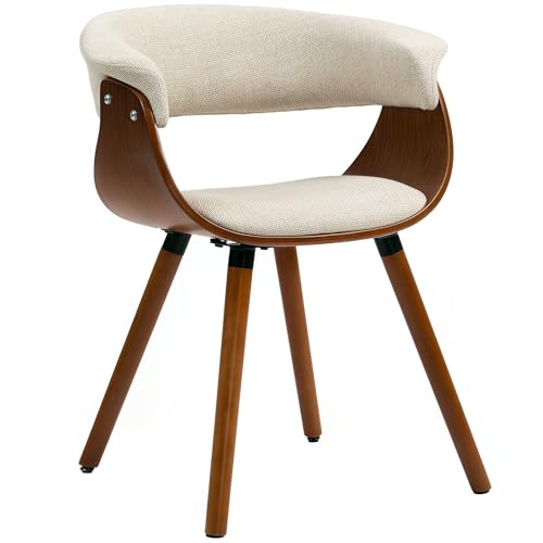 HOMCOM Esszimmerstuhl Küchenstuhl mit Rückenlehne, Leinenoptik, Sessel Polsterstuhl mit Holzbeine für Esstisch, Beige von HOMCOM
